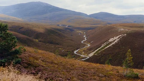 Winding river in Cairngorms National Park, Scotland. Two shots Stock Footage 97511341
