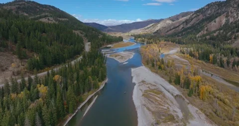 Winding River Channel Through Forest Wyoming Stock Footage 333416750