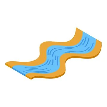 Winding river flowing through desert landscape isometric icon Stock Illustration
