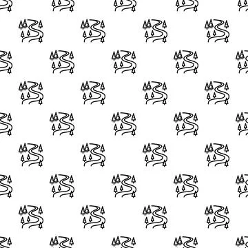 Winding river flowing through forest trees pattern Stock Illustration