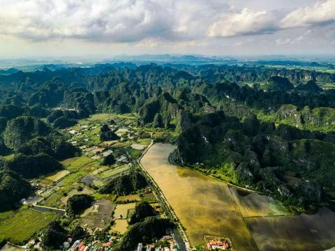 Winding River Limestone Karst Mountains Green Valley Ninh Binh Stock Photos