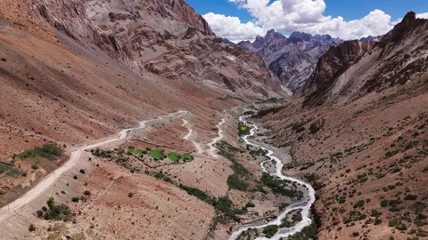Winding river in the mountains Valley Stock Footage 303778111