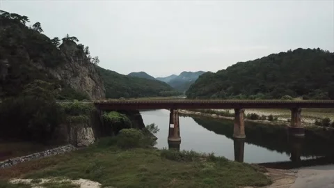 A winding river running through a valley in Wonju, South Korea Stock Footage 146501302