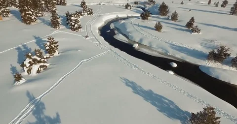 Winding River In Snow Stock Footage 72231320