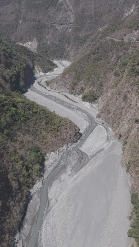 Winding River Through Mountain Valley Landscape Stock Footage 331573470