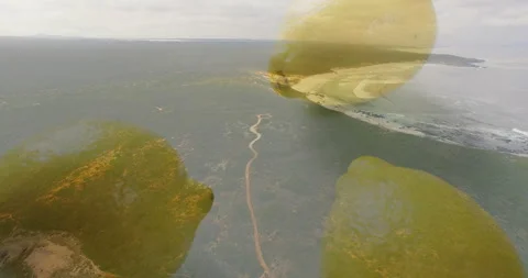 Winding road in animation with translucent lemons overlay in sky, aerial view Stock Footage 305834650