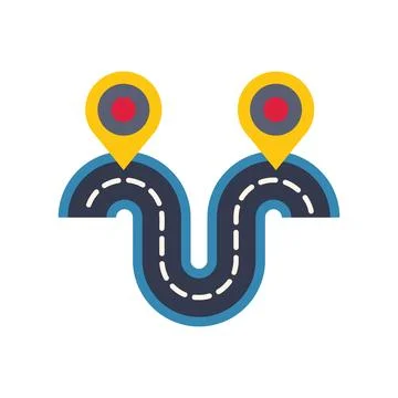 Winding road connecting two points with location pins イラスト素材