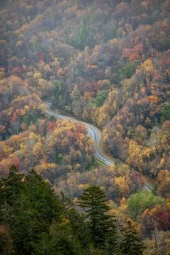 Winding Road Coursing Through Fall Colors Stock Photos