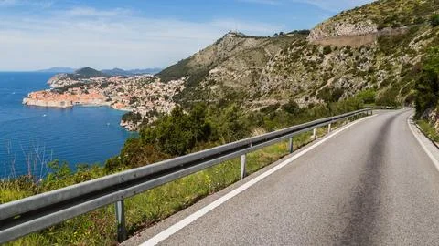 Winding road down to Dubrovnik Stock Photos
