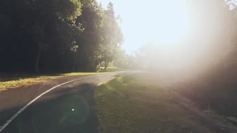 Winding road in the forest in the sun's rays Stockbeeldmateriaal 269551546