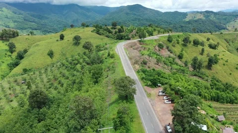Winding road in the forest The top view of the beautiful Aerial view of asphalt  Stock Footage 142300619
