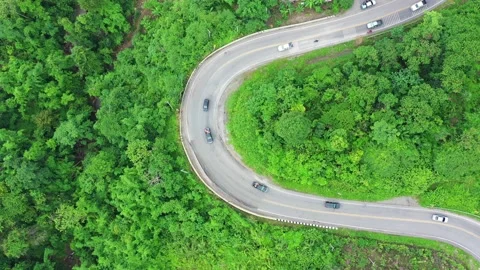 Winding road in the forest The top view of the beautiful Aerial view of road Stock Footage 147132113