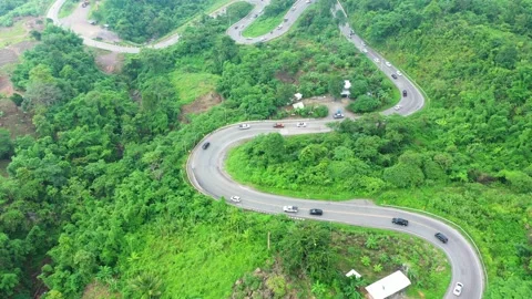 Winding road in the forest The top view of the beautiful Aerial view of road Stock Footage 147132138