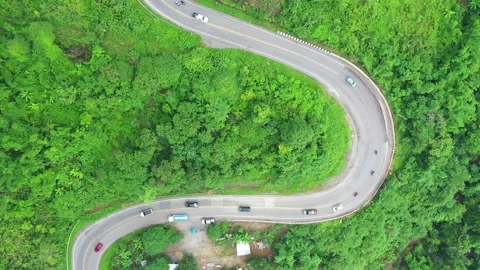 Winding road in the forest The top view of the beautiful Aerial view of asphalt  Video stock 149497599