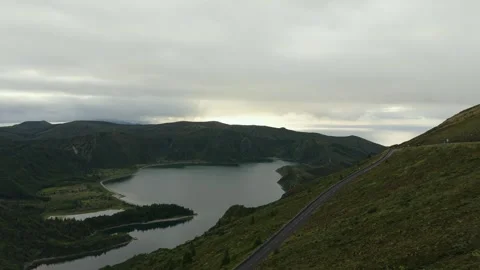 Winding Road on Hillside Above Sete Cidades Lake Sao Miguel Stock Footage 346773560