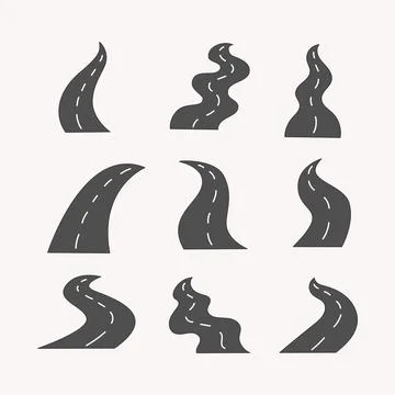 Winding road icon collection. flat style elements. cartoon isolated illustr.. Stock Illustration