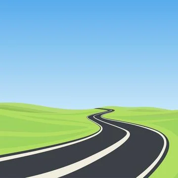 Winding Road Landscape, Cartoon Vector Illustration. Scenic Highway. Summer.. イラスト素材