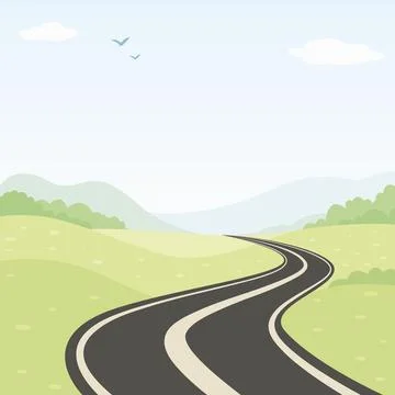 Winding Road Landscape, Cartoon Vector Illustration. Scenic Highway. Summer.. Stock Illustration
