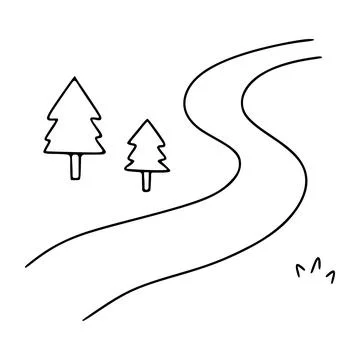 Winding road landscape with pine trees during winter Illustrazione stock