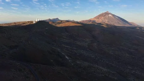 A winding road leads past the Teide observatory. Canary Islands. Tenerife Stock Footage 332419382