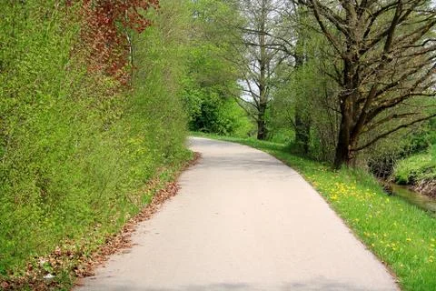 Winding road in park in spring as background Stock Photos