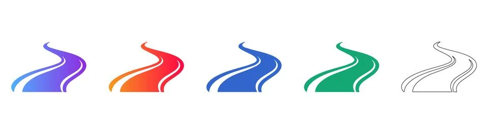 Winding Road Path Icons in Multiple Styles Stock Illustration