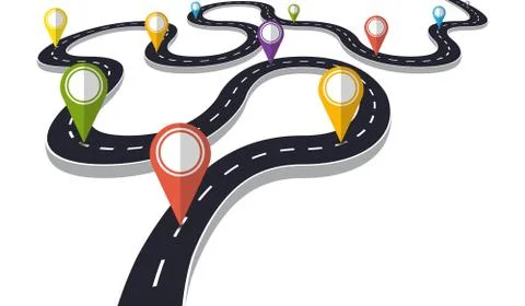 Winding road with pin pointer  vector illustration. Progress concept Stock Illustration