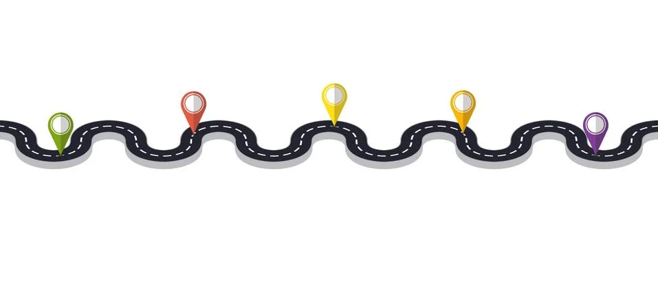 Winding road with pin pointer  vector illustration. Progress concept Stock Illustration
