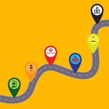 Winding road with pin pointers Stock Illustration