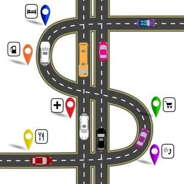 Winding road with signs. The path specifies the navigator. Humorous image. .. Illustrazione stock