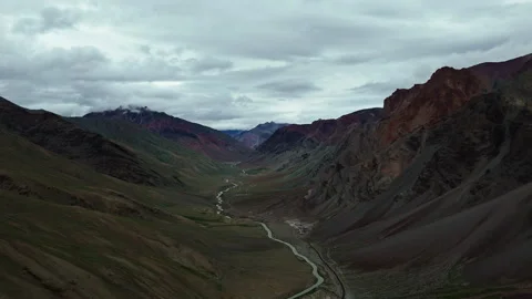 Winding Road Through Deep Mountain Gorge Aerial View Stock Footage 308916406