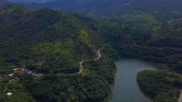 Winding road through the forest on the river bank in ceylon drone footage Stock Footage 85536128