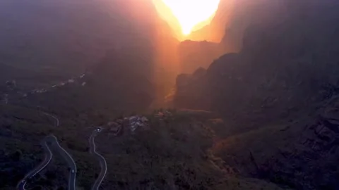 Winding road through Masca Valley at sunset in Tenerife Stock-Footage 341329251