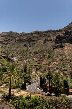Winding road through masca valley, tenerife, canary islands, spain Stock Photos