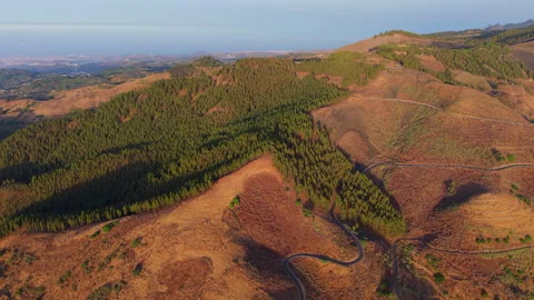 Winding road through the mountains of Gran Canaria at sunset Stock Footage 315131853