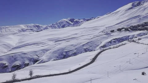 Winding Road Through Snowy Valle Nevado Ski Resort Chile 4K Stock Footage 342764237