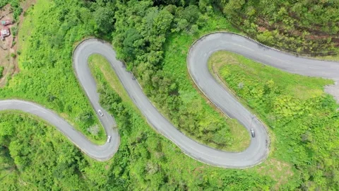 Winding road, top view of the corner Look at the beautiful aerial view  Stock Footage 155241578