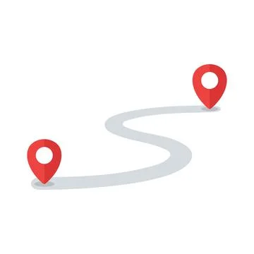 Winding road with two red location pin pointers map route Illustrazione stock
