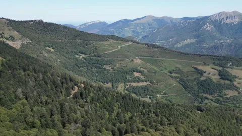 Winding roads in the lush mountains of Col d'Aspin France Stock Footage 342079516