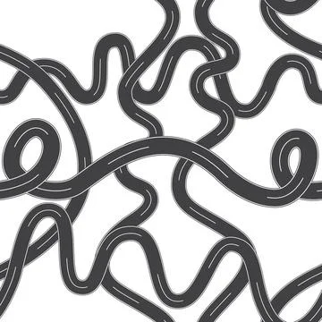 Winding roads seamless pattern - twisted street lines, isolated paths Illustrazione stock