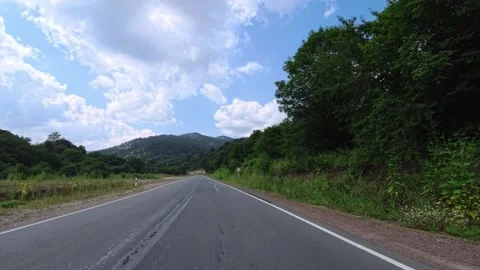 Winding rural road with lush vegetation on either side Stock Footage 340081069