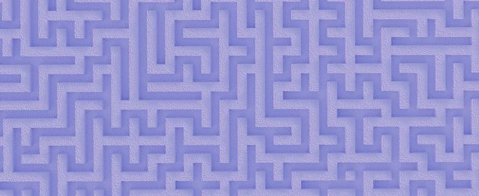 Winding stone labyrinth. Blue empty puzzle with 3d render white sand Illustrazione stock