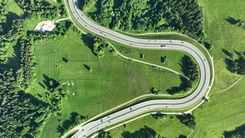 Winding switchback road in Poland from above Stock Footage 311854488