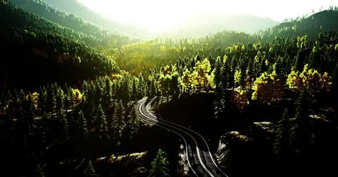 Winding tracks through a scenic mountain landscape in fall colors Stock Illustration
