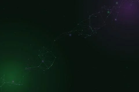 A winding trail of connected luminous points travels diagonally through a d.. Stock Illustration