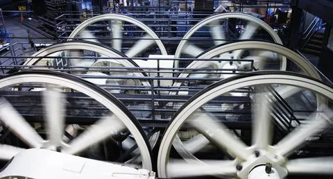 Winding wheels that pull the cable cars in San Francisco, CA. Stock Photos