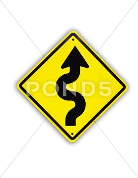 Winding yellow traffic sign on white background Stock Photos