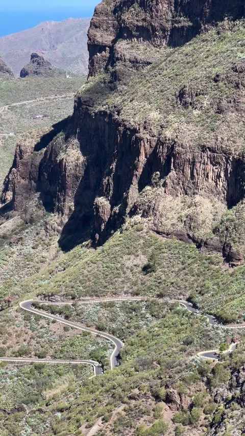 Winding zig zag serpentine road in mountains. Tenerife Canary Islands Europe. Stock Footage 312985969