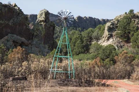 Windmill after a forest fire Stock Photos