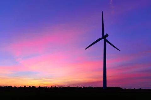 Windmill after sunset while blue hour Stock Photos